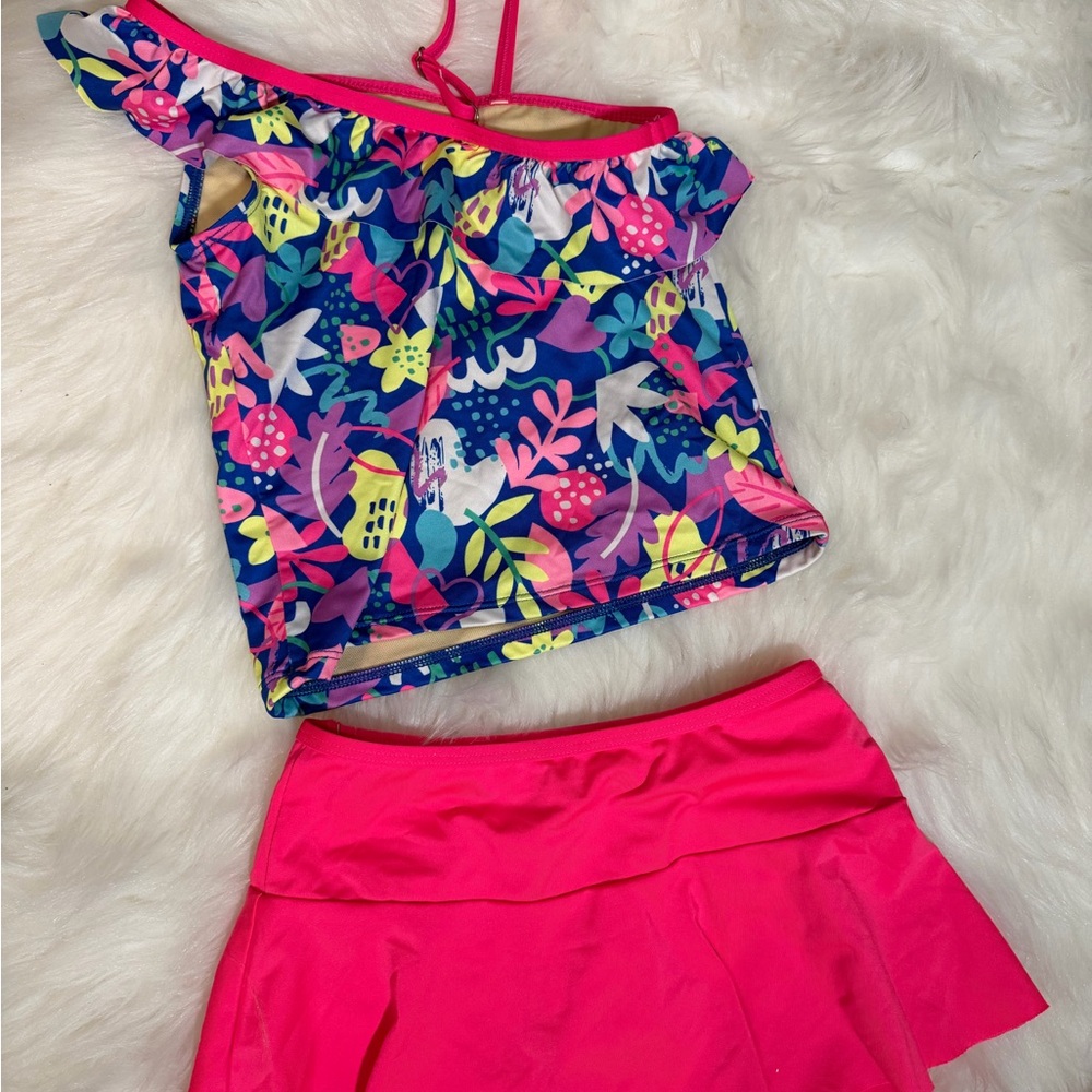 Lands' End Kids Floral Bikini - Pink and Blue